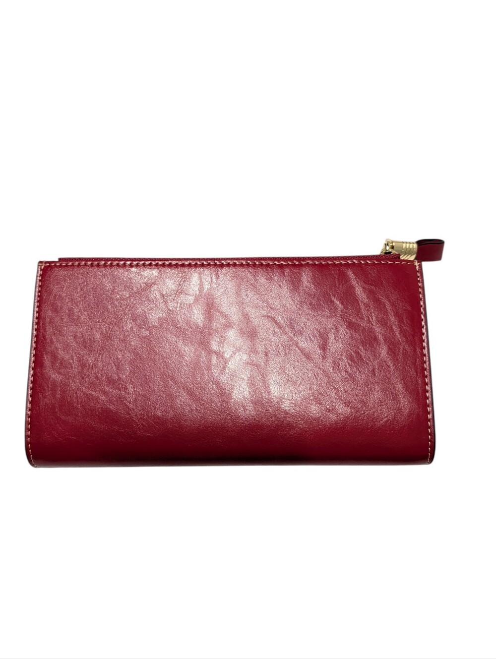 ITSLIFE Red Cowhide Leather Long Wallet Women's New in Box Gold Zip Snap Closure - Picture 2 of 10